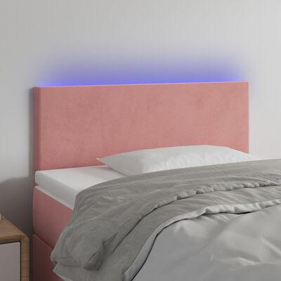 vidaXL LED горна табла за легло, розова, 80x5x78/88 см, кадифе