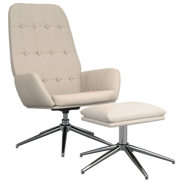 vidaXL Релаксиращ стол с табуретка, кремав, микрофибърен текстил