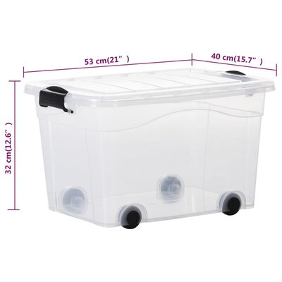 vidaXL Кутии за съхранение с колела и капаци, 2 бр, прозрачни, 40 л