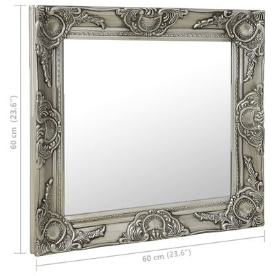 vidaXL Стенно огледало, бароков стил, 60x60 см, сребристо