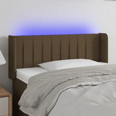 vidaXL LED горна табла за легло, тъмнокафява, 103x16x78/88 см, плат