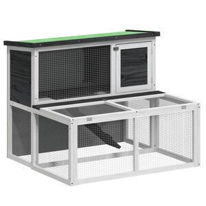 vidaXL Клетка за зайци сива 102x90x84,5 см борово дърво масив