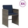 vidaXL Градински столове с възглавници, 4 бр, сиви, полиратан