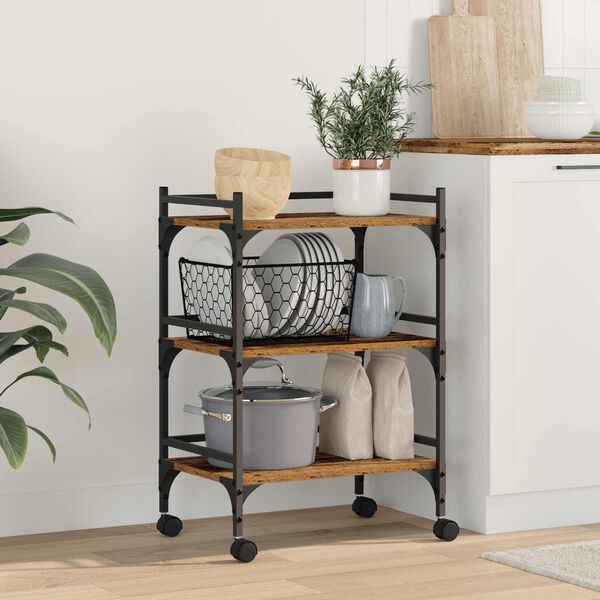 vidaXL Кухненска количка Старо дърво 50 x 35 x 75.5 см Инженерно дърво