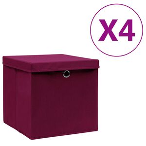 vidaXL Кутии за съхранение с капаци 4 бр 28x28x28 см тъмночервени
