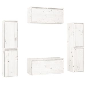 vidaXL ТВ шкафове, 6 бр, бели, бор масив