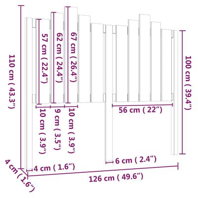 vidaXL Горна табла за легло, сива, 126x4x110 см, бор масив