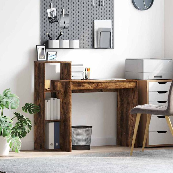 vidaXL Бюро с рафт Димян дъб 100 x 40 x 90 cm Инженерно дърво