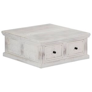vidaXL Маса за кафе, бяла, 70x70x30 см, мангово дърво масив