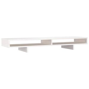 vidaXL Поставка за монитор, бяла, 100x27x14 см, бор масив