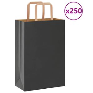 vidaXL Хартиени торбички 250 бр с дръжки черни 21x11x31 см