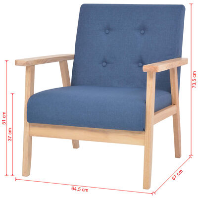 vidaXL Комплект кресла, 2 части, плат, сини