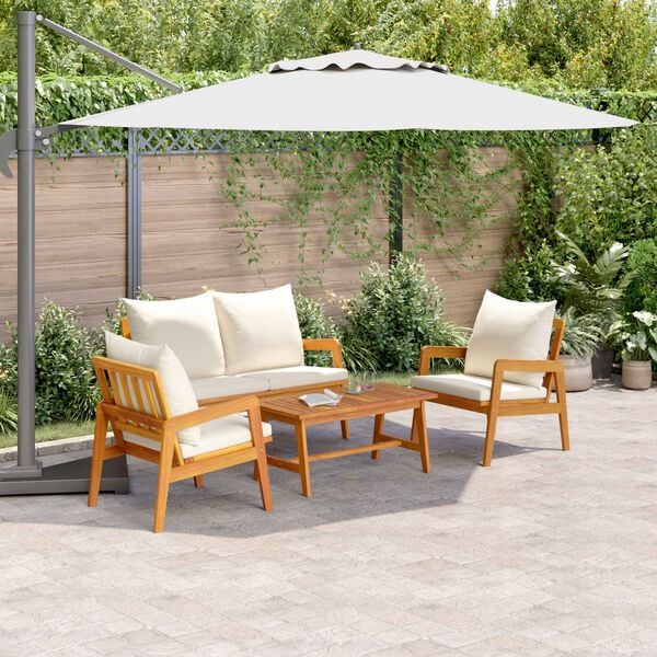 vidaXL Бистро комплект 4 pcs Кафяв и Кремав Солидно акациево дърво