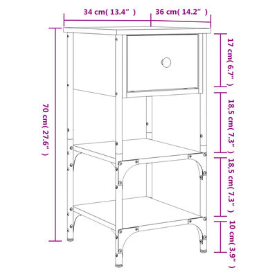 vidaXL Нощно шкафче, кафяв дъб, 34x36x70 см, инженерно дърво
