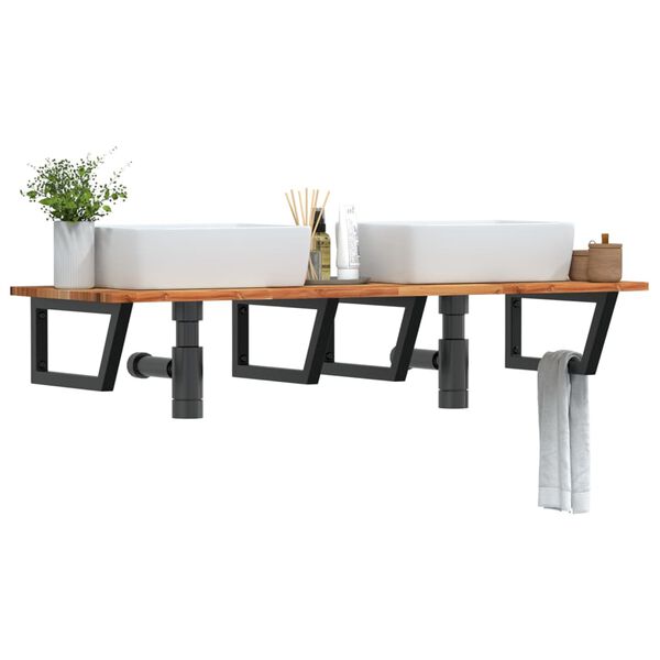 vidaXL Стенен рафт за мивка, стомана и масивно дърво акация