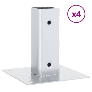 vidaXL Основи за стълбове, квадратни, 4 бр., сребърни, 46x46 мм, поцинкована стомана