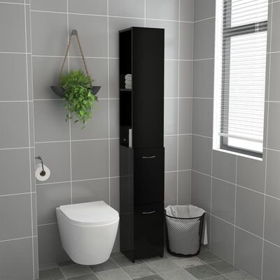 vidaXL Шкаф за баня, черен, 25x26,5x170 см, инженерно дърво