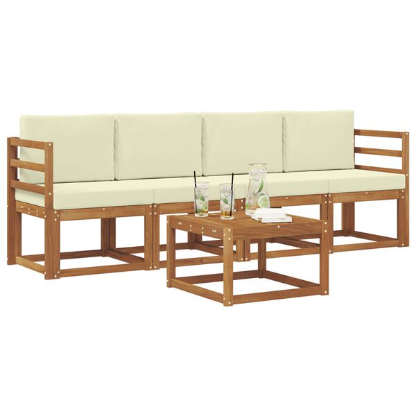 vidaXL Комплект дивани за открито 5 pcs Натурален и Крема