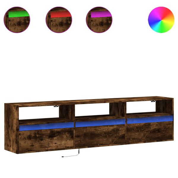 vidaXL Стенен ТВ шкаф с LED, опушен дъб, 180x31x45 см