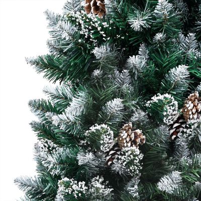 vidaXL Изкуствена коледна елха с LED шишарки и бял сняг 150 см