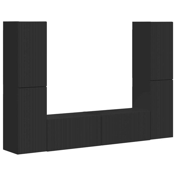 vidaXL Комплект ТВ шкаф 6 pcs Черно Инженерно дърво