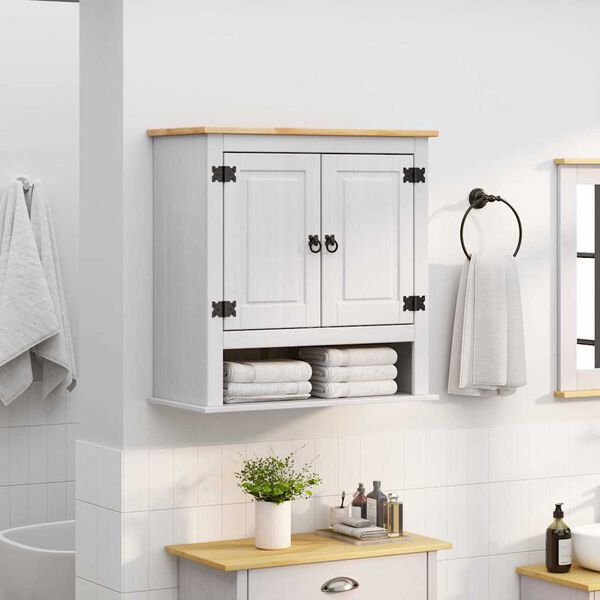 vidaXL Висящ шкаф Corona Бяло 70 x 33 x 71,5 см Солидно борово дърво
