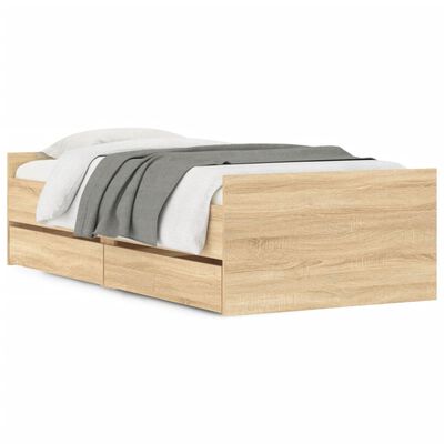 vidaXL Рамка за легло с чекмеджета дъб сонома 75x190 см Small Single