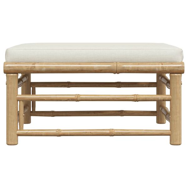 vidaXL Градинска табуретка с кремавобяла възглавница, бамбук