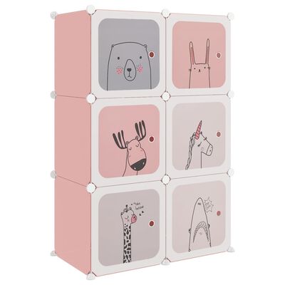 vidaXL Детски кубичен шкаф за съхранение с 6 куба, розов, PP