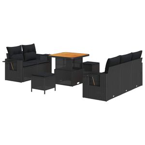 vidaXL Градински Софа Комплект с възглавница 10 pcs Черно полиратан