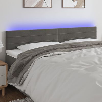 vidaXL LED горна табла за легло, тъмносива, 160x5x78/88 см, кадифе