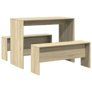 vidaXL Комплект трапезна маса и пейки, 3 части, инженерно дърво