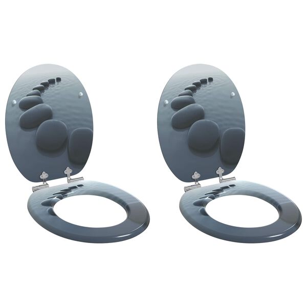 vidaXL Тоалетни седалки с плавно затваряне, 2 бр, МДФ, дизайн камъни