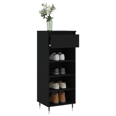 vidaXL Шкаф за обувки, черен, 40x36x105 см, инженерно дърво