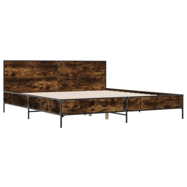 vidaXL Рамка за легло, опушен дъб, 200x200 см, инженерно дърво и метал