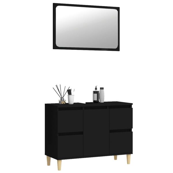 vidaXL Комплект мебели за баня от 2 части, черен, инженерно дърво