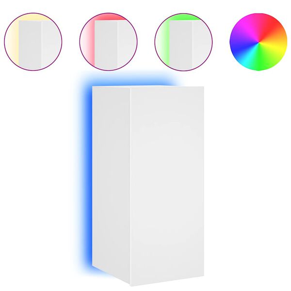 vidaXL Стенен ТВ шкаф с LED осветление, бял, 30,5x35x70 см