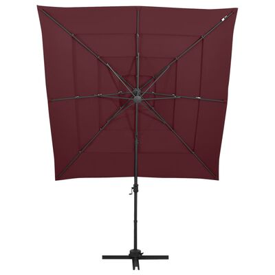 vidaXL Градински чадър на 4 нива с алуминиев прът, бордо, 250x250 см