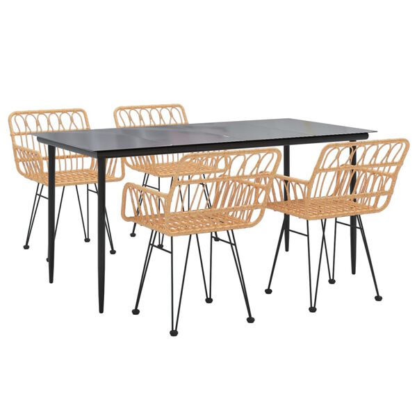 vidaXL Градински трапезен комплект от 5 части, полиратан