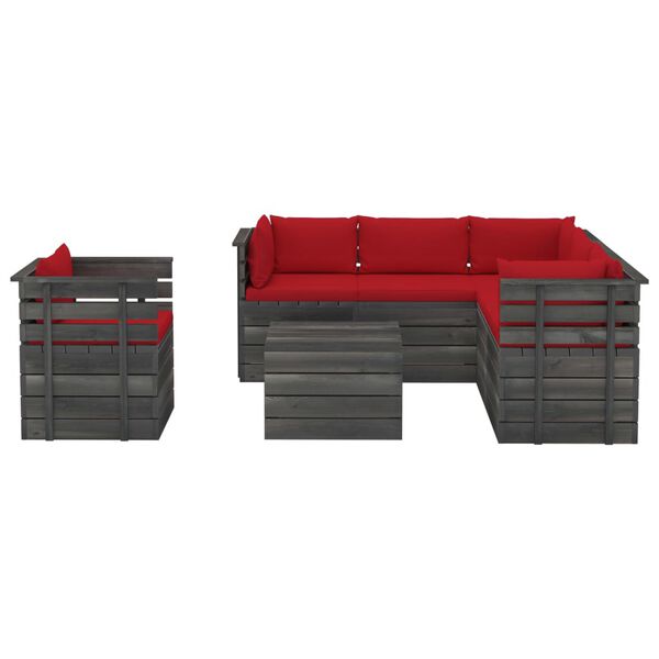 vidaXL Градински лаундж комплект палети възглавници 7 части бор масив