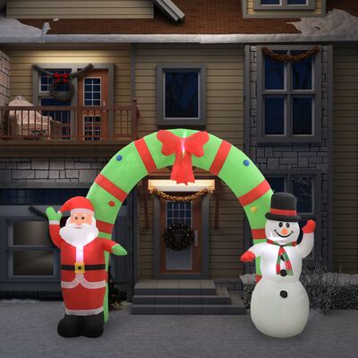 vidaXL Надуваема украса Дядо Коледа и снежен човек с арка, LED, 223 см