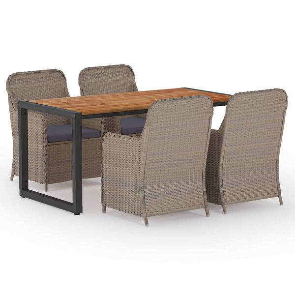 vidaXL Градински трапезен комплект, 5 части, кафяв