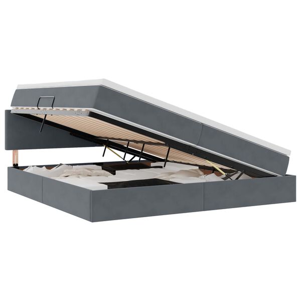 vidaXL Легло с място за съхранение и LED Тъмен сив 200 x 200 cm Кадифе