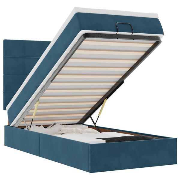 vidaXL Османска легло с матраци и LED, тъмносиньо, 90x200 см, кадифе
