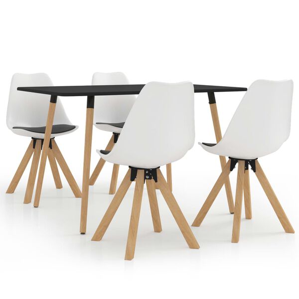 vidaXL Трапезен комплект от 5 части, бяло и черно