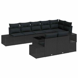 vidaXL Градински Софа Комплект с възглавница 9 pcs Черно полиратан