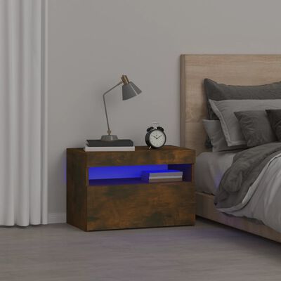 vidaXL Нощно шкафче с LED осветление, опушен дъб, 60x35x40 см