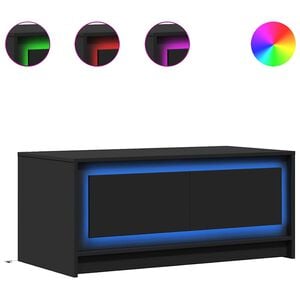 vidaXL Маса за кафе с LED осветление, черна, инженерно дърво