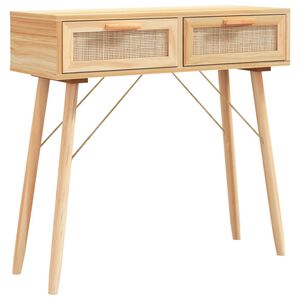 vidaXL Конзолна маса, кафява, 80x30x75 см, бор масив и естествен ратан
