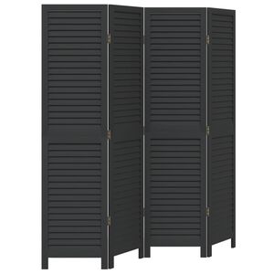 vidaXL Разделител за стая, 4 панела, черен, дърво пауловния масив